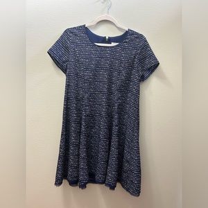 Blue dress with white and light pink ovals, zipper in back, size medium